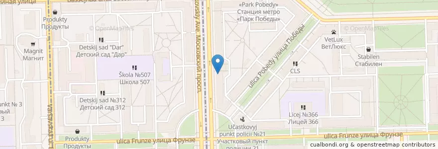 Mapa de ubicacion de ЗАГС Московского района en ロシア, 北西連邦管区, レニングラード州, サンクト ペテルブルク, Московский Район.