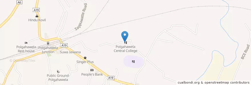Mapa de ubicacion de Polgahawela Central College en Sri Lanka, North Western Province, Kurunegala District.
