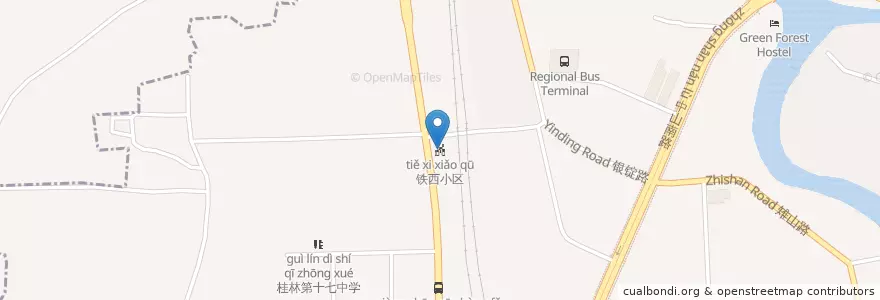 Mapa de ubicacion de 铁西小区 en 중국, 광시 좡족 자치구, 桂林市, 象山区, 南门街道.