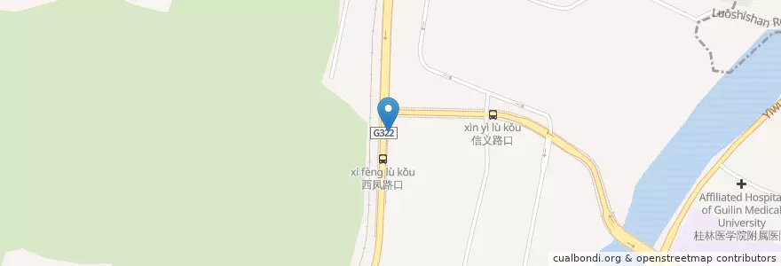 Mapa de ubicacion de 西凤路口 en Китай, Гуанси-Чжуанский Автономный Район, 桂林市, 秀峰区.