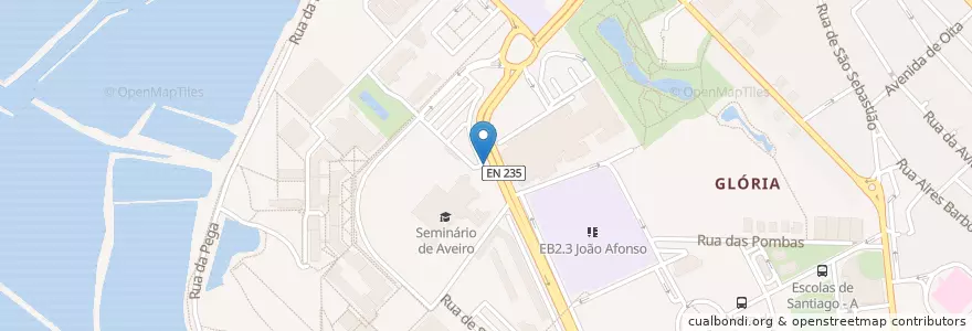 Mapa de ubicacion de Mobi.E AVR-001 (2 Cee, 2 Mennekes) en البرتغال, آويرو, الوسطى, فوغا السفلى, آويرو, Glória E Vera Cruz.