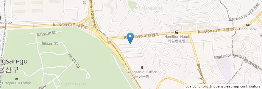 Mapa de ubicacion de Limus BBQ en Coreia Do Sul, Seul, 용산구, 용산2가동, 이태원1동.