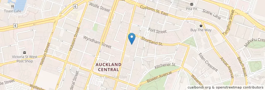 Mapa de ubicacion de Vulture's Lane en New Zealand, Auckland, Waitematā.