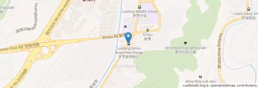 Mapa de ubicacion de 罗芳新秀路口 en China, Provincia De Cantón, Shenzhen, Luohu, 黄贝街道.