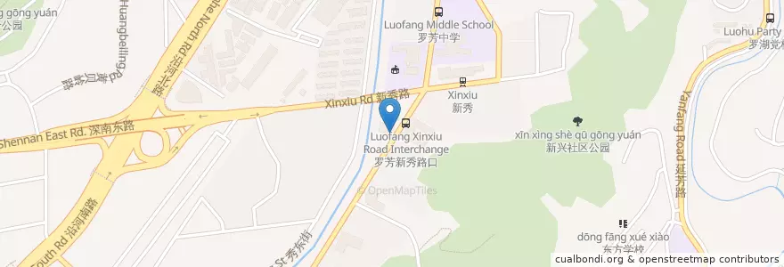 Mapa de ubicacion de 罗芳新秀路口 en 中国, 広東省, 深セン市, 羅湖区, 黄贝街道.