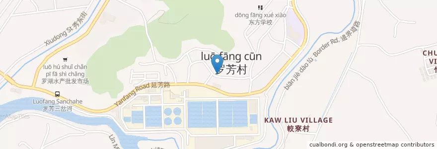 Mapa de ubicacion de 中国邮政罗芳代办所 en 中国, 广东省, 深圳市, 黄贝街道.