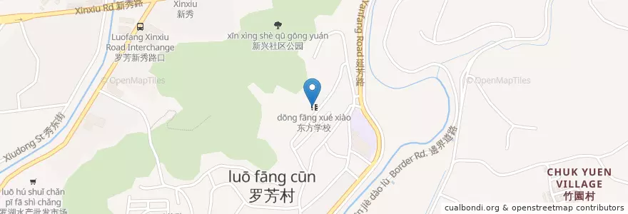 Mapa de ubicacion de 东方学校 en 中国, 広東省, 深セン市, 黄贝街道.