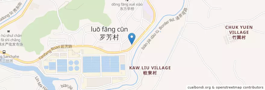 Mapa de ubicacion de 罗芳耕作口 en Cina, Guangdong, Shenzhen, 黄贝街道.