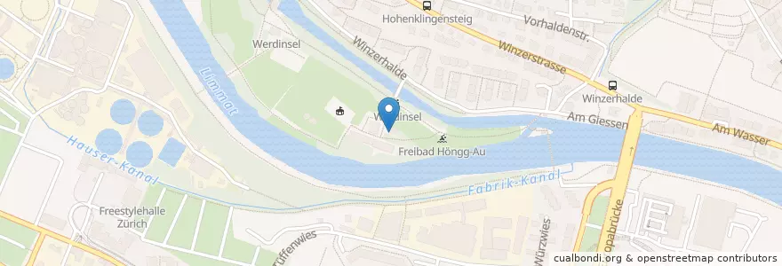 Mapa de ubicacion de Restaurant Werdinsel en Suisse, Zurich, District De Zurich, Zurich.