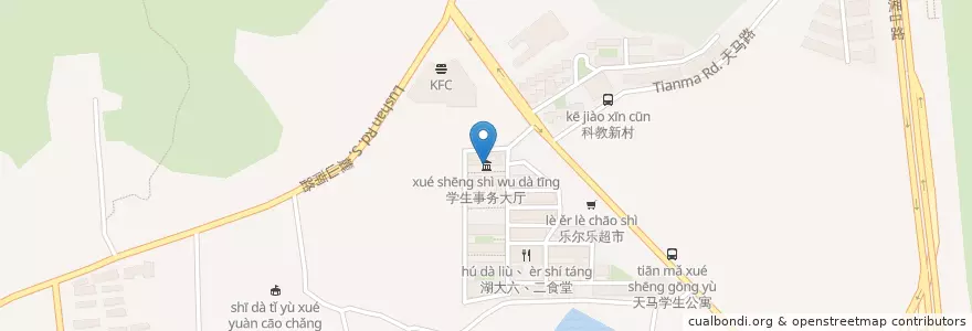 Mapa de ubicacion de 学生事务大厅 en الصين, خونان, 长沙市 / Changsha, 岳麓区.