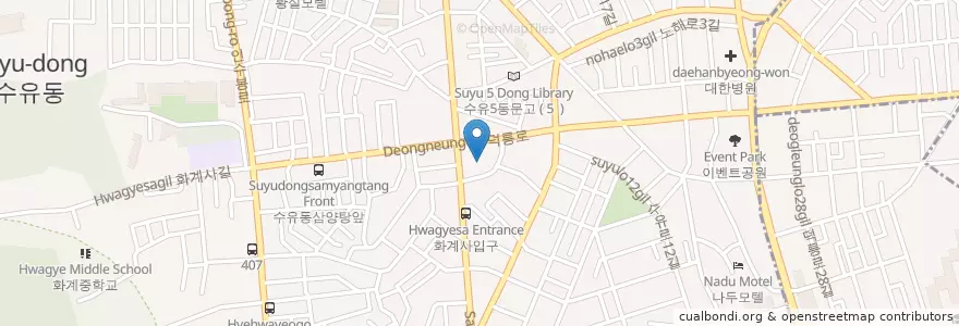Mapa de ubicacion de 수유1동성당 en Güney Kore, Seul, 강북구.
