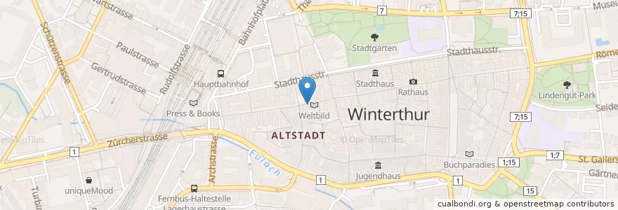 Mapa de ubicacion de ZKB en 스위스, 취리히, Bezirk Winterthur, Winterthur.