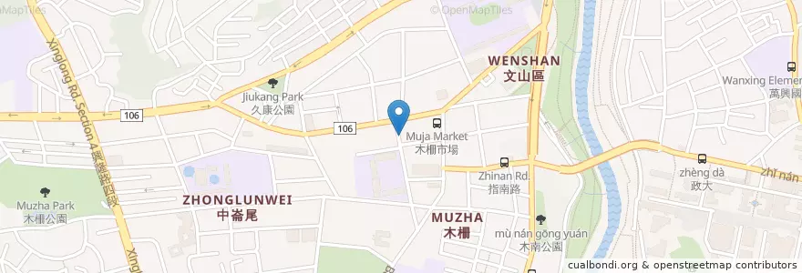 Mapa de ubicacion de 烤肉飯‧麵疙瘩 en تایوان, 新北市, تایپه, 文山區.