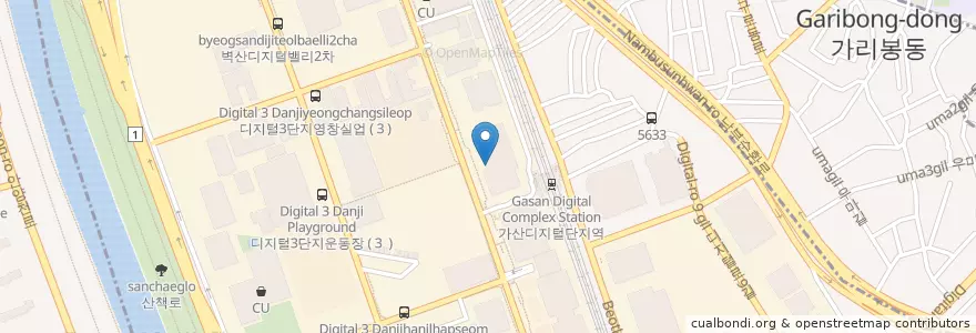 Mapa de ubicacion de 던킨 도너츠 en كوريا الجنوبية, سول, 금천구, 가산동.