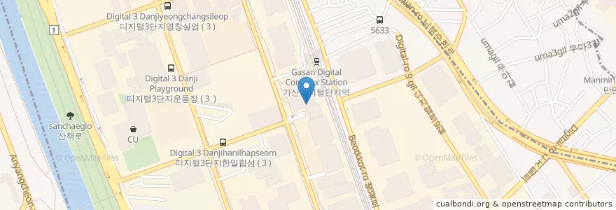 Mapa de ubicacion de 새마을식당 en 대한민국, 서울, 금천구, 가산동.