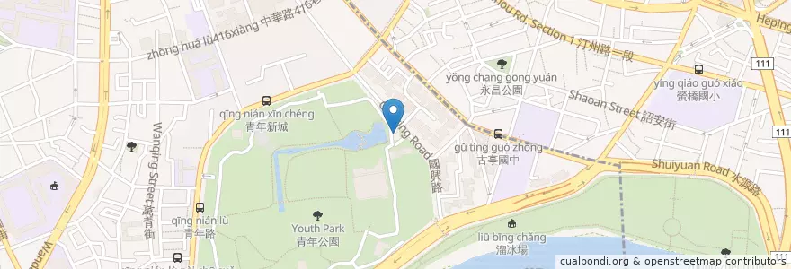 Mapa de ubicacion de 青年公園高爾夫球場地下停車場 en تایوان, 新北市, تایپه, 萬華區.