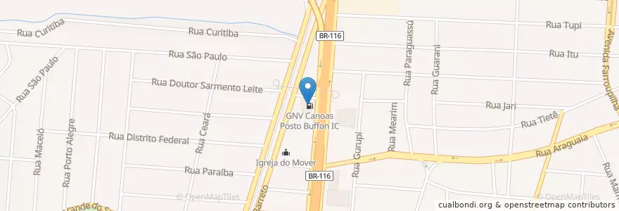 Mapa de ubicacion de GNV Canoas Posto Buffon IC en ブラジル, 南部地域, リオグランデ・ド・スル, Região Geográfica Intermediária De Porto Alegre, Região Metropolitana De Porto Alegre, Região Geográfica Imediata De Porto Alegre, Canoas.