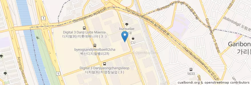 Mapa de ubicacion de 더카페 en 대한민국, 서울, 금천구.