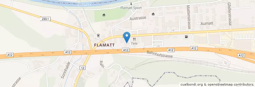 Mapa de ubicacion de Hotel Flamatt en Zwitserland, Fribourg/Freiburg, Sensebezirk, Wünnewil-Flamatt, Neuenegg.