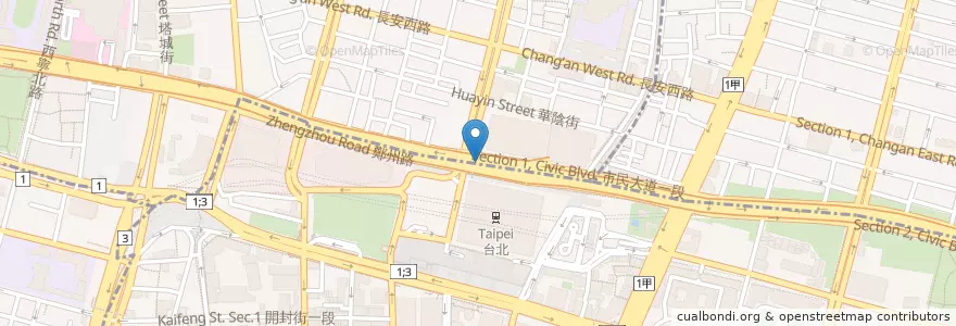 Mapa de ubicacion de 臺北地下街地下停車場 en Taiwán, Nuevo Taipéi, Taipéi, 中正區.