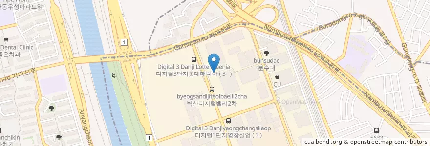 Mapa de ubicacion de 벽산디지털밸리2차 지하 주차장 입구 en Corée Du Sud, Séoul.