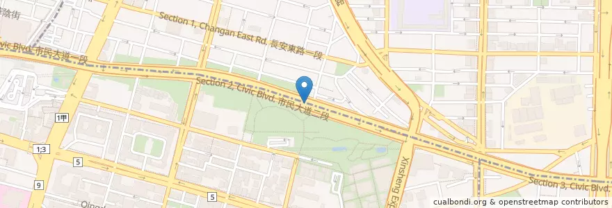 Mapa de ubicacion de 市民大道停車場 (林森 - 金山) en Taiwán, Nuevo Taipéi, Taipéi.