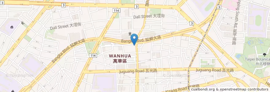 Mapa de ubicacion de 霸味薑母鴨 en 台湾, 新北市, 台北市, 万華区.
