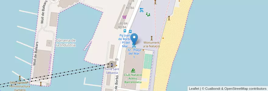 Mapa de ubicacion de 32 - Plaça del Mar 1 en Sepanyol, Catalunya, Barcelona, Barcelonès, Barcelona.