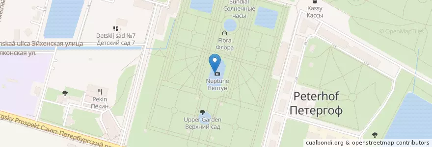 Mapa de ubicacion de Fontaine de Neptune en Russie, District Fédéral Du Nord-Ouest, Oblast De Léningrad, Saint-Pétersbourg, Петродворцовый Район, Peterhof.