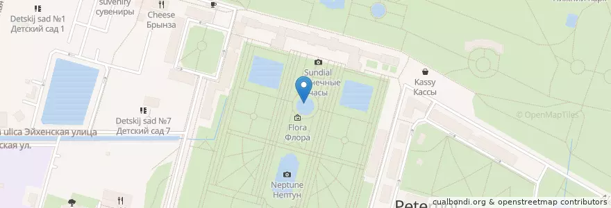 Mapa de ubicacion de Oak Fountain en Russia, Northwestern Federal District, Leningrad Oblast, Saint Petersburg, Петродворцовый Район, Peterhof.