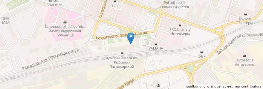 Mapa de ubicacion de Рыбинск автовокзал en Russland, Föderationskreis Zentralrussland, Oblast Jaroslawl, Рыбинский Район, Городской Округ Рыбинск.