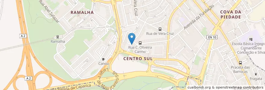 Mapa de ubicacion de Café Labirinto en البرتغال, Área Metropolitana De Lisboa, شطوبر, شبه جزيرة شطوبر, Almada.