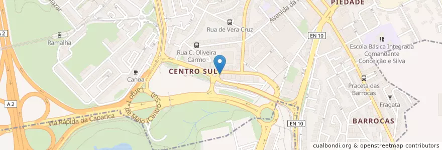 Mapa de ubicacion de Metropolitan Caffé en 葡萄牙, Área Metropolitana De Lisboa, Setúbal, Península De Setúbal, Almada.