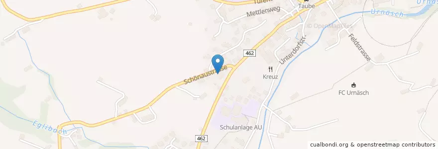 Mapa de ubicacion de Schulhaus Mettlen en Suisse, Appenzell Rhodes-Extérieures, Saint-Gall, Hinterland, Urnäsch.