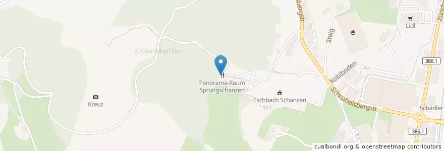 Mapa de ubicacion de Panorama-Raum Sprungschanzen en Schweiz/Suisse/Svizzera/Svizra, Schwyz, Einsiedeln, Einsiedeln.