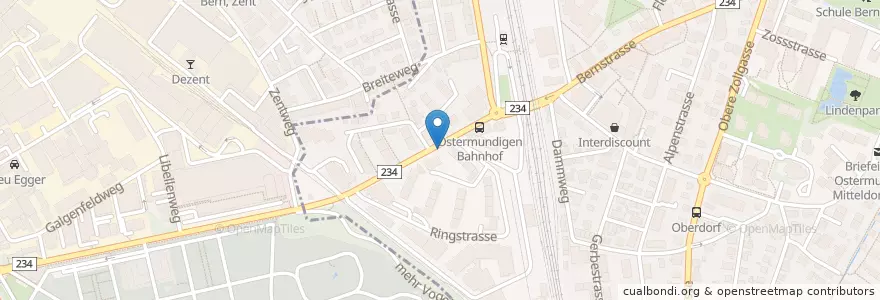 Mapa de ubicacion de Briefeinwurf Ostermundigen, Bernstrasse en Switzerland, Bern, Verwaltungsregion Bern-Mittelland, Verwaltungskreis Bern-Mittelland.