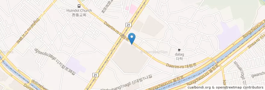 Mapa de ubicacion de 고고스윙빠 en South Korea, Seoul, Dongjak-Gu, Sindaebang 1(Il)-Dong.