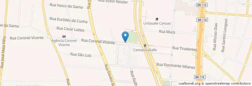 Mapa de ubicacion de Praça da Bandeira en ブラジル, 南部地域, リオグランデ・ド・スル, Região Geográfica Intermediária De Porto Alegre, Região Metropolitana De Porto Alegre, Região Geográfica Imediata De Porto Alegre, Canoas.