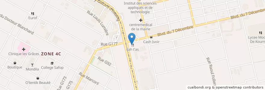 Mapa de ubicacion de Fah t'as en Costa Do Marfim, Abidjan, Koumassi, Marcory.