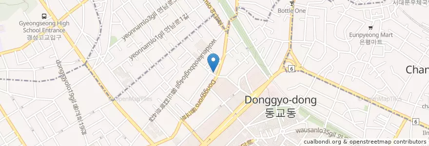 Mapa de ubicacion de 하나은행 동교동점 en Güney Kore, Seul, 마포구, 서교동.