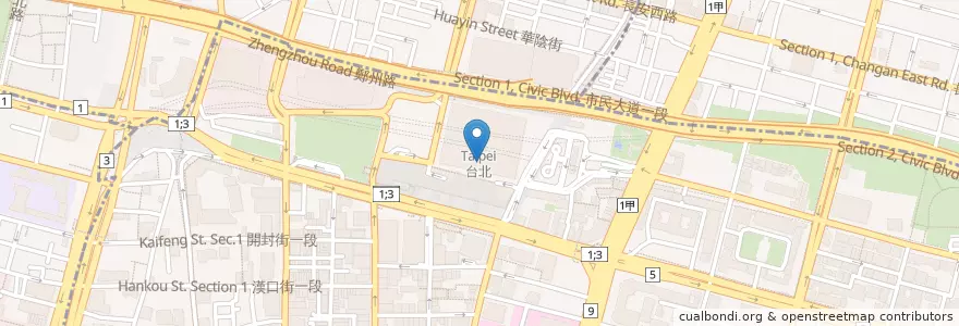 Mapa de ubicacion de 台北車站南門B1置物櫃 en 臺灣, 新北市, 臺北市, 中正區.