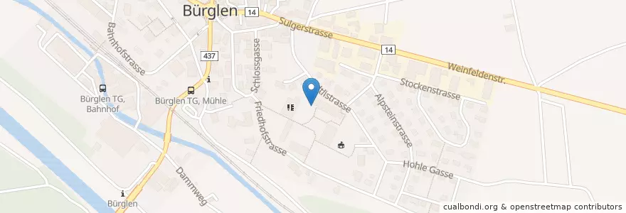 Mapa de ubicacion de Schule Bürglen en Schweiz/Suisse/Svizzera/Svizra, Thurgau, Bezirk Weinfelden, Bürglen (Tg).