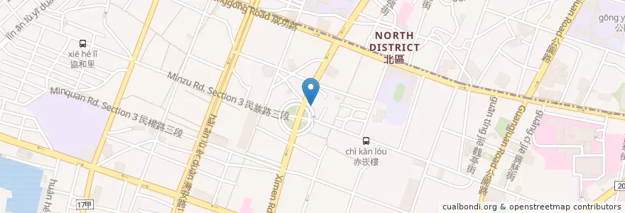 Mapa de ubicacion de 周二姊嫩骨飯 en Taiwan, Tainan, Zhongxi District.