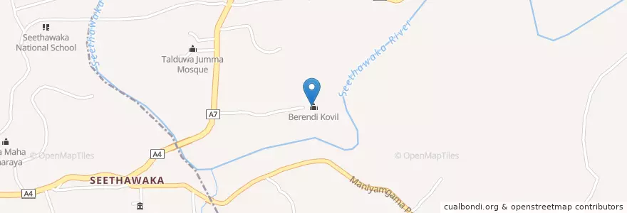 Mapa de ubicacion de Berendi Kovil en Sri Lanka, සබරගමුව පළාත, කෑගල්ල දිස්ත්‍රික්කය.