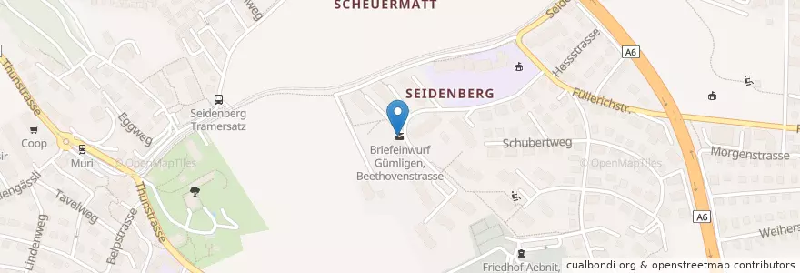 Mapa de ubicacion de Briefeinwurf Gümligen, Beethovenstrasse en Suíça, Berna, Verwaltungsregion Bern-Mittelland, Verwaltungskreis Bern-Mittelland, Muri Bei Bern.