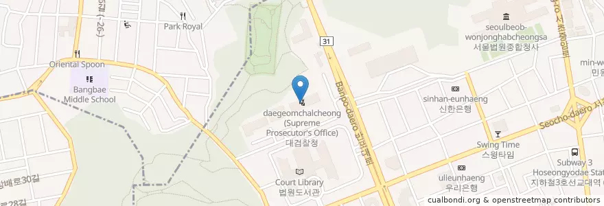 Mapa de ubicacion de 대검찰청 en Coreia Do Sul, Seul, 서초구, 서초3동, 서초동.