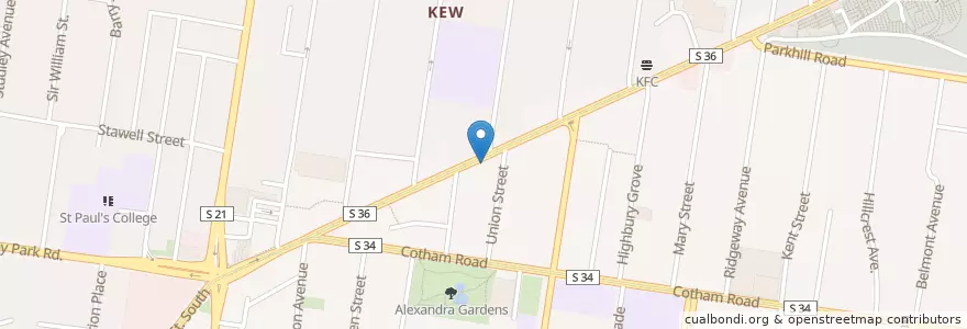 Mapa de ubicacion de Kew Post Office en Австралия, Виктория, City Of Boroondara.