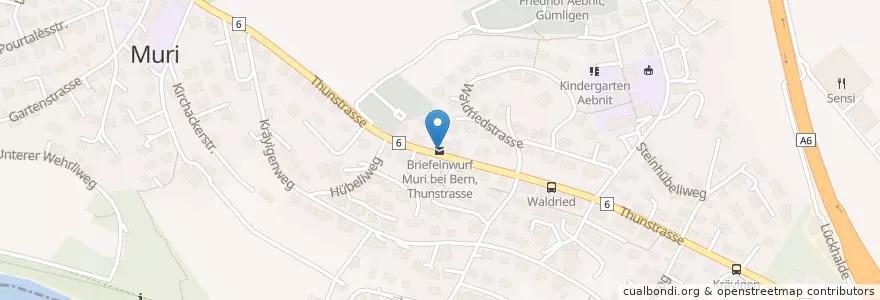 Mapa de ubicacion de Briefeinwurf Muri bei Bern, Thunstrasse en 스위스, 베른, Verwaltungsregion Bern-Mittelland, Verwaltungskreis Bern-Mittelland, Muri Bei Bern.