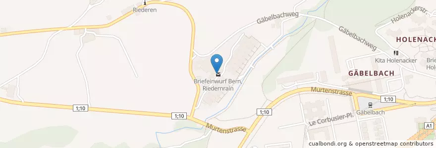 Mapa de ubicacion de Briefeinwurf Bern, Riedernrain en Schweiz, Bern, Verwaltungsregion Bern-Mittelland, Verwaltungskreis Bern-Mittelland, Bern.