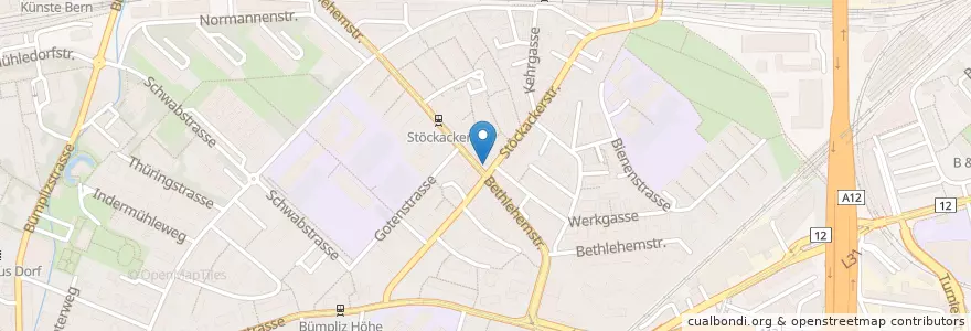 Mapa de ubicacion de Briefeinwurf Bern, Stöckackerstrasse en 瑞士, 伯尔尼, Verwaltungsregion Bern-Mittelland, Verwaltungskreis Bern-Mittelland, Bern.